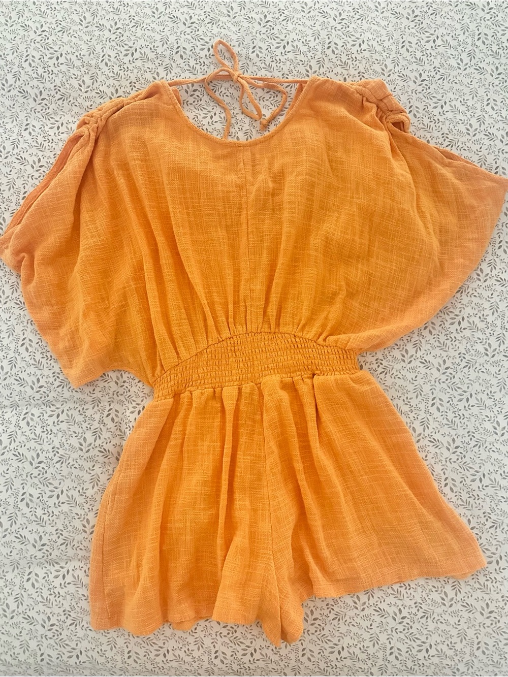 Free People Orange Gauze Tie-Back Tunic Romper